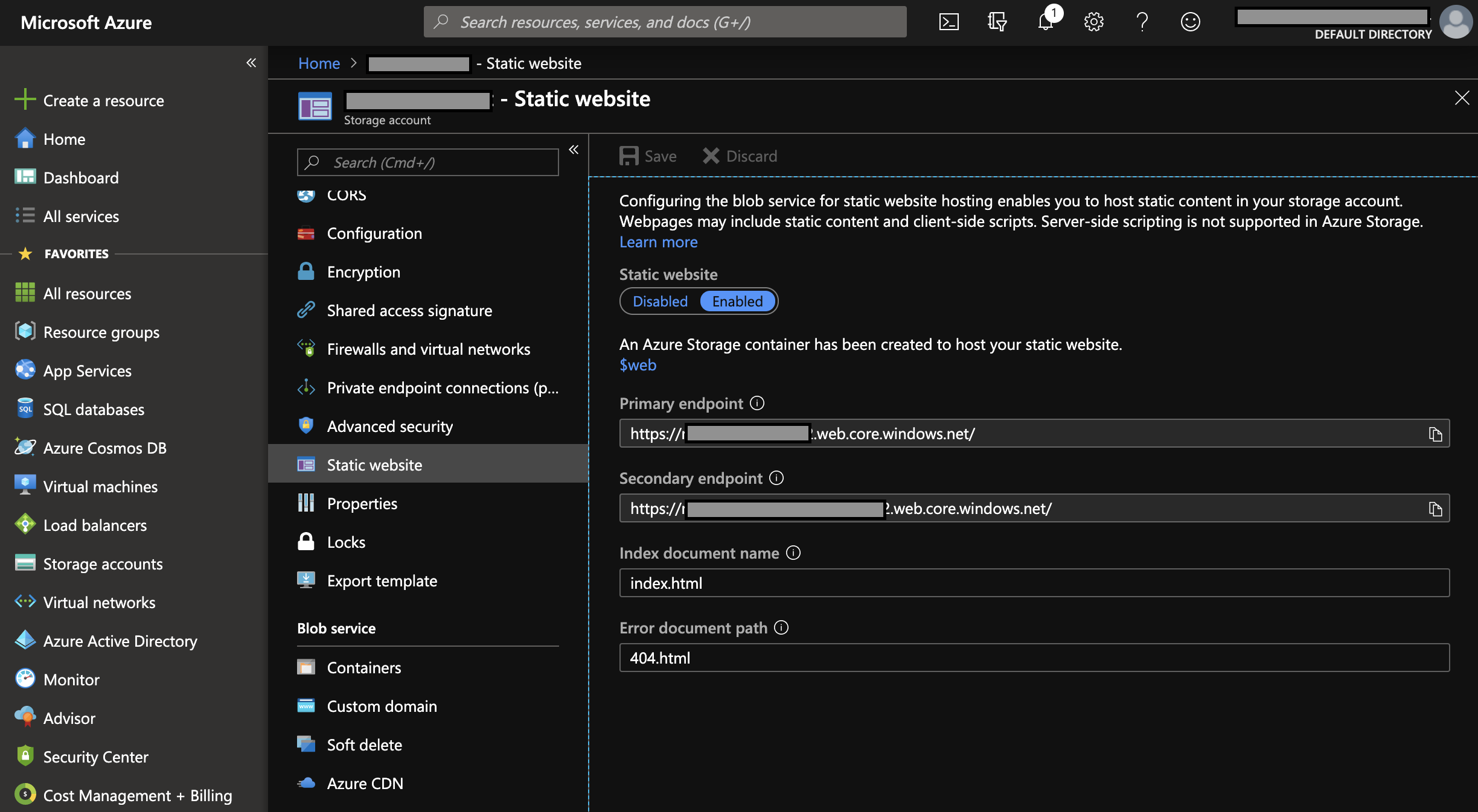 Configuring the Azure portal